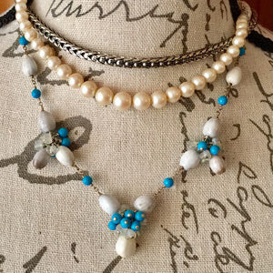 Sterling Silver Turquoise and Seed Pearl Necklace